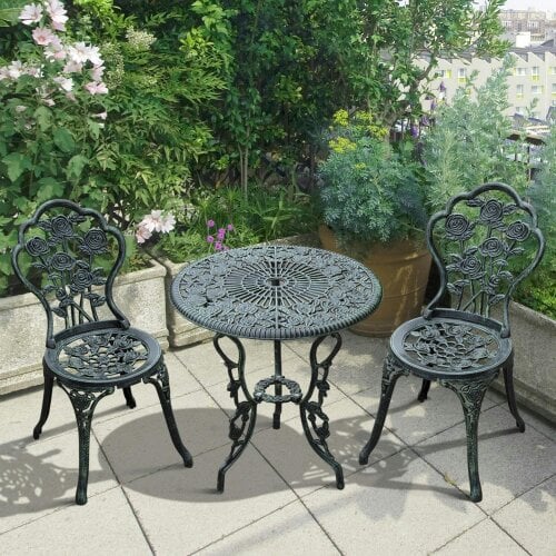 Wyld Haus Lafira 3 Piece Cast Aluminium Garden Bistro Table And Chair Set In Green