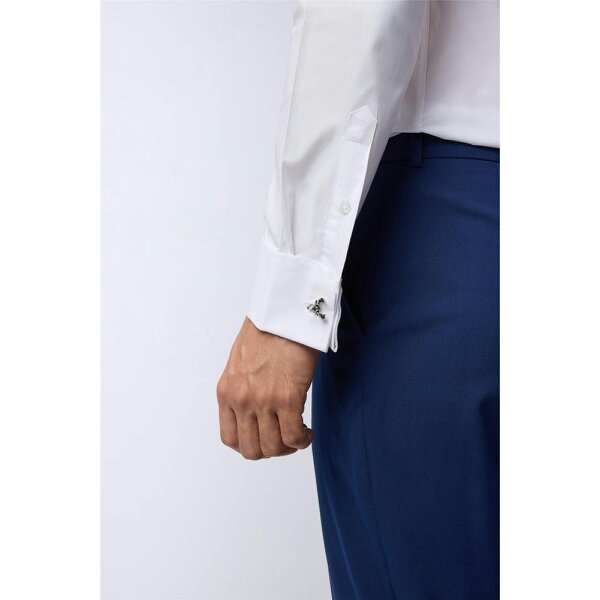 Limehaus Tailored Fit White Stretch Double Cuff Shirt