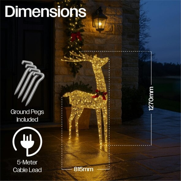 Scotts of Stow Xmas Haus 127CM Gold Rattan LED Christmas Holiday Festive Deer