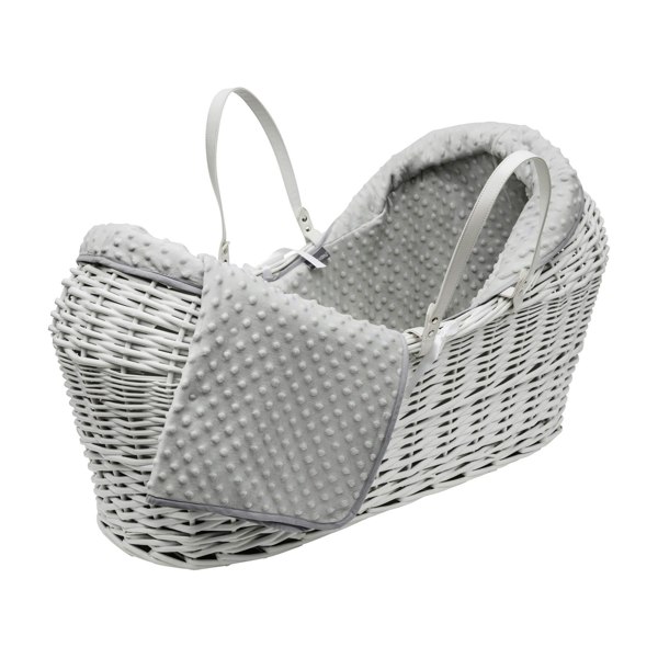 Kinder Valley Grey Dimple White Wicker Pod Moses Basket with Rocking Stand Deluxe Grey