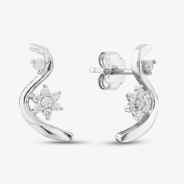 T. H. Baker Silver Cubic Zirconia Swirl Flower Stud Earrings E614543
