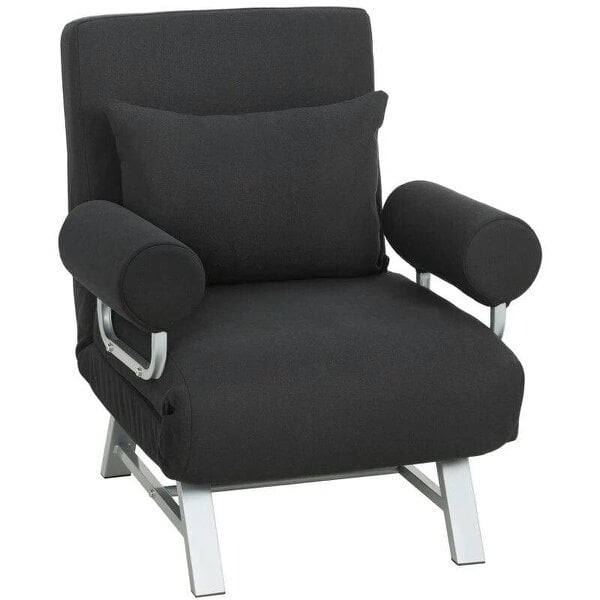 Single Sofa Bed, 3-in-1 Convertible Folding Chair Bed with Adjustable Backrest, Removable Armrests, Black