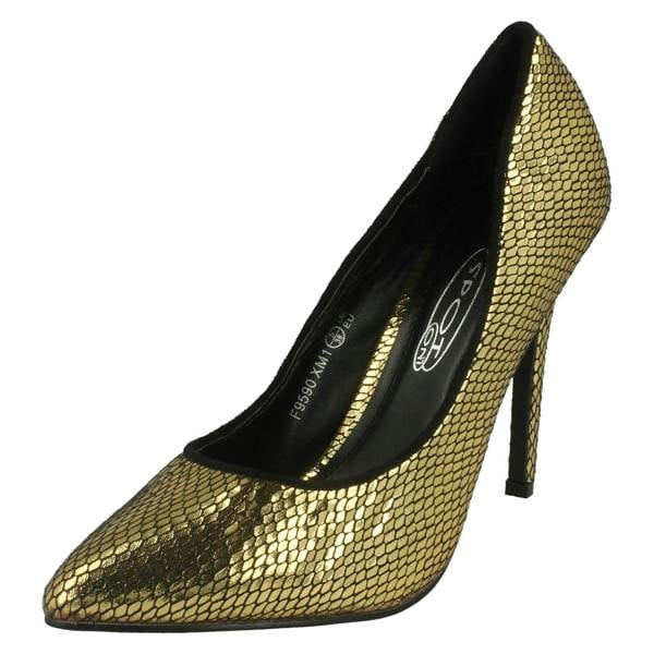 Spot On Ladies Spot On High Heel Pointed Toe Snake Design Court Shoes