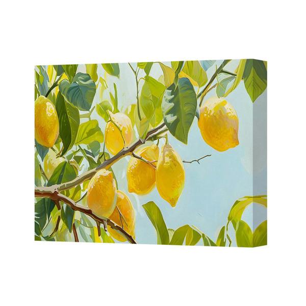 Benjamin Tate Design Lemon Tree Canvas Wall Art Citrus Branch Painting Bright Yellow Lemons