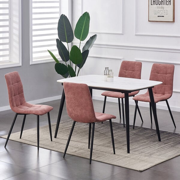 Set of 4 Suede effect Velvet Upholstered Dining Chairs Henri - Pink