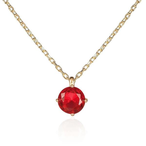 namana Gold Plated 925 Sterling Silver Round Red Solitaire Pendant Necklace For Women