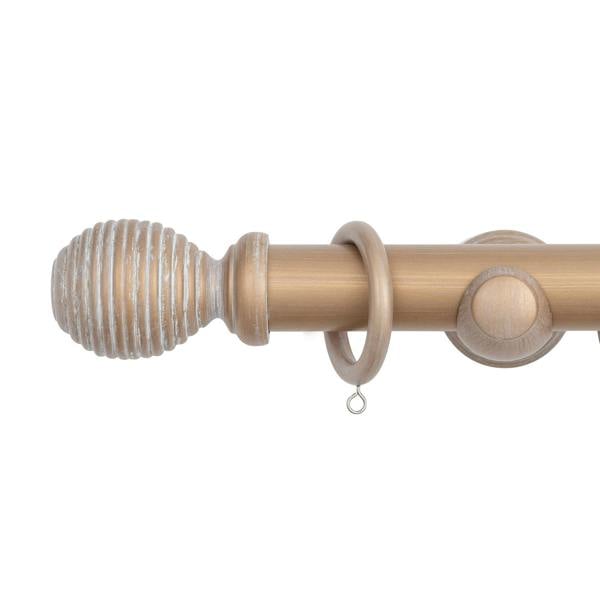 A.Unique Home Ribbed Wooden Curtain Pole with Rings and Fittings, In a Variety of Colours and Sizes (35mm) (180cm, Light Bronze)