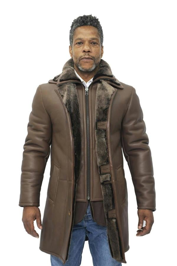 Infinity Leather Mens Warm Shearling Sheepskin Leather Coat-Ilford