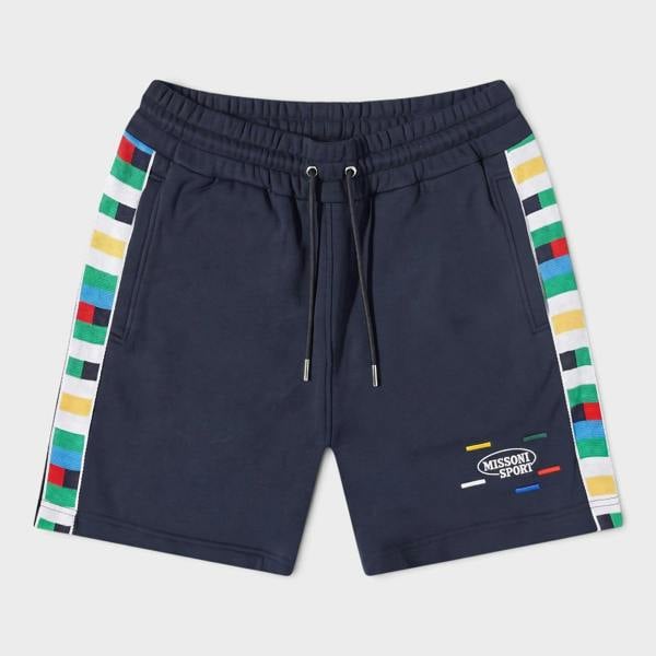 Missoni Logo Knitted Band Jersey Shorts Navy Multicolour