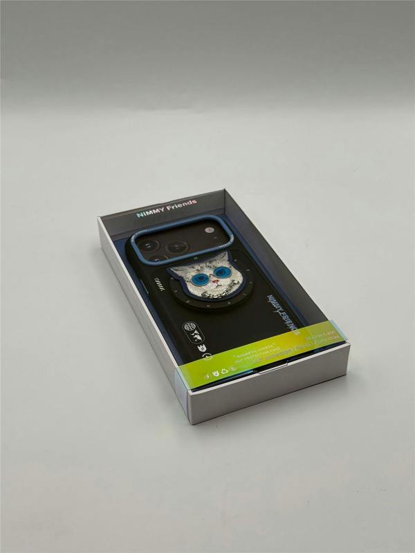 Nimmy Friends Nimmy Glass Cool Cat Face Case with Detachable MagSafe Grip Stand for iPhone 17 Pro Max 6.9" Black Blue - N-YJKM-CXZJ-IP17-PRO-MAX-03