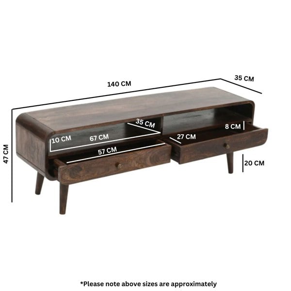 IH Design Winnie Dark Mango Wood Large TV Stand with 2 Drawers