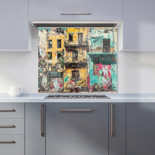 Warren Reed Mexican Colourful Buildings Glass Kitchen Splashback - 00010