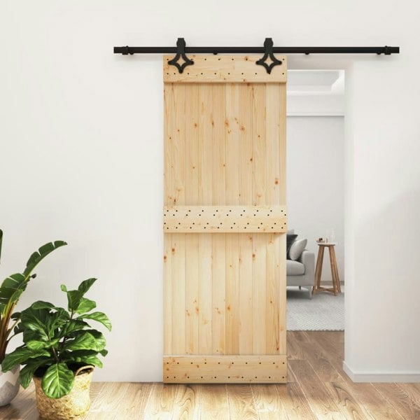 Berkfield Sliding Door with Hardware Set 80x210 cm Solid Wood Pine