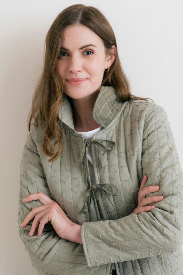 Lily & Me Ash Quilted Checked Reversible Jacket Green