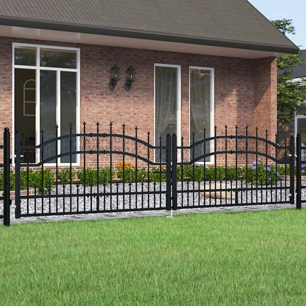 Berkfield Fence Gate with Spear Top Black 305x120 cm Powder-coated Steel