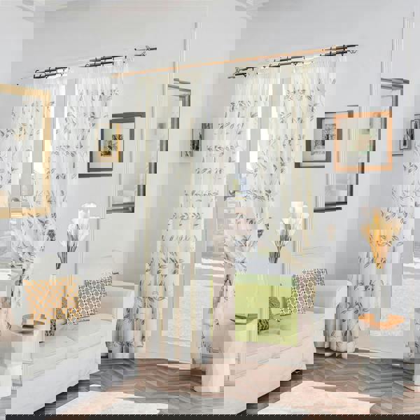 Luxury Living Leaf Embroidered Tulle Voile Curtains Pencil Pleat