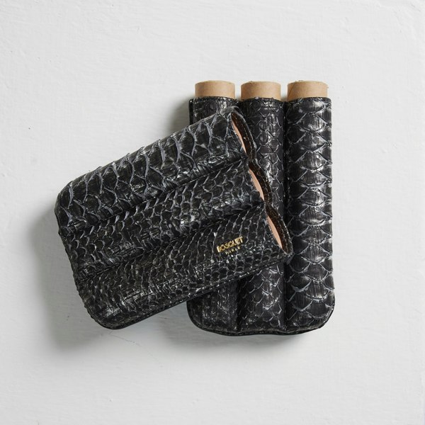 genuine python Leather cigar Case for 3 cigars  -black, elegant cigar case