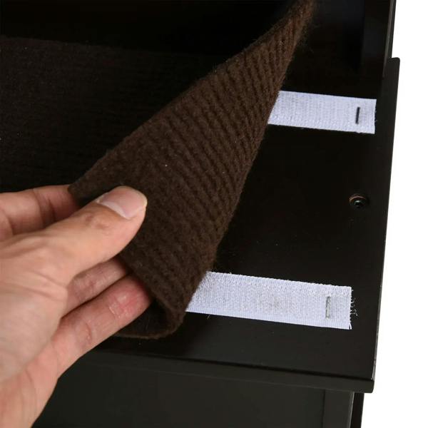 Non-slip carpet tread for pet stairs with attachment strips and dark brown frame