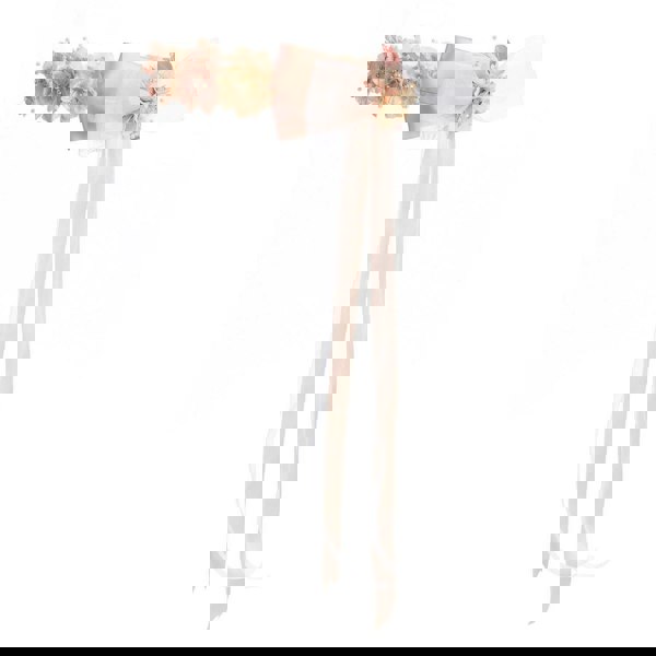 fabric flower garland with ribbon bow and trailing ribbon