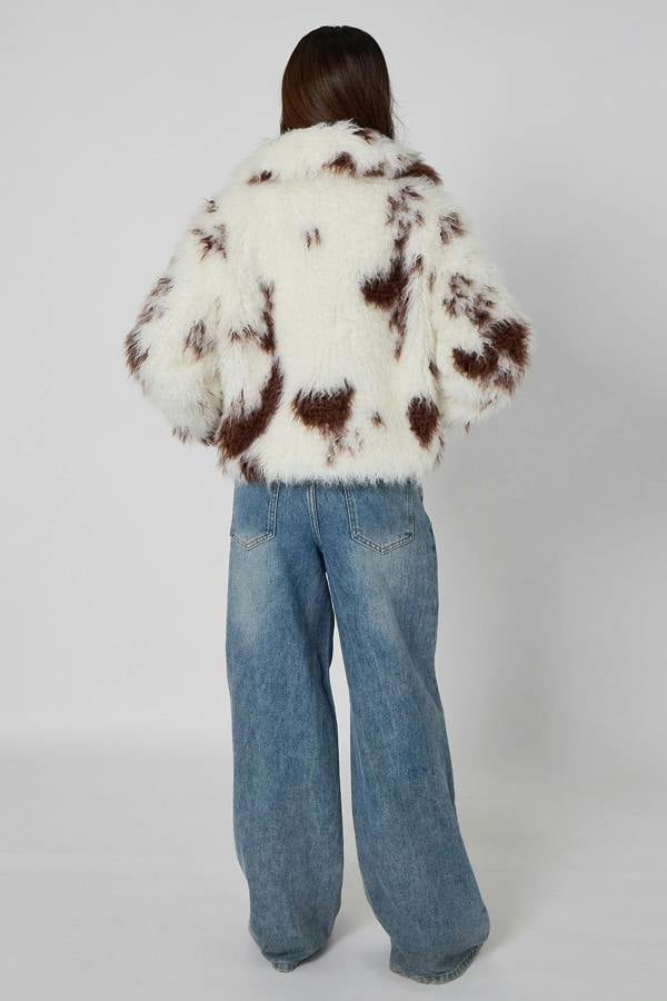 Urban Bliss Cow Print Faux Fur Jacket