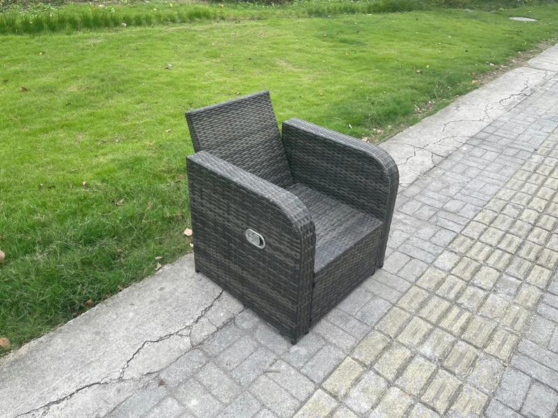 Fimous High Back Garden Set, Loveseat Sofa, Coffee Table, Big Footstool and Side Table, Indoor Outdoor Patio Lounge, Dark Grey Mixed