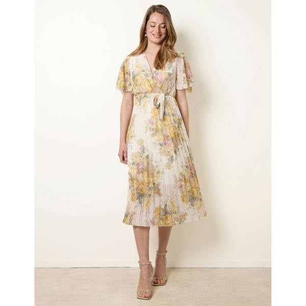 Blue Vanilla Crossover Pleated Print Dress