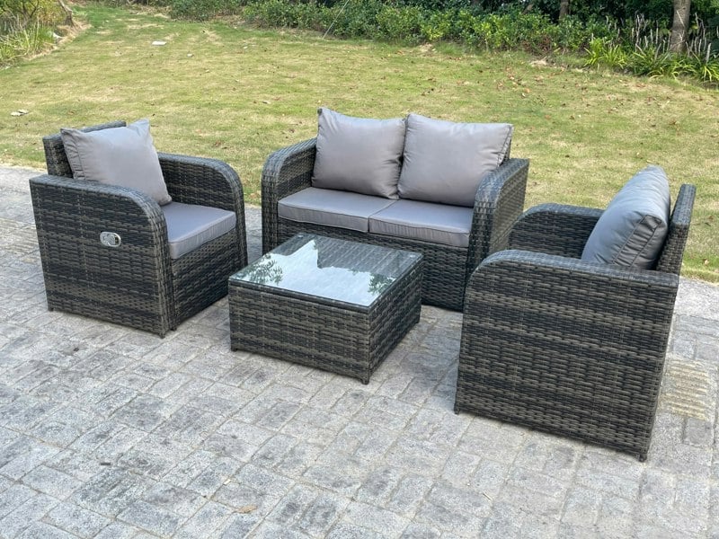 Fimous PE Rattan Garden Furniture Set Adjustable Chair Sofa Double Love Seat 2 Seater Sofa Square Coffee Table