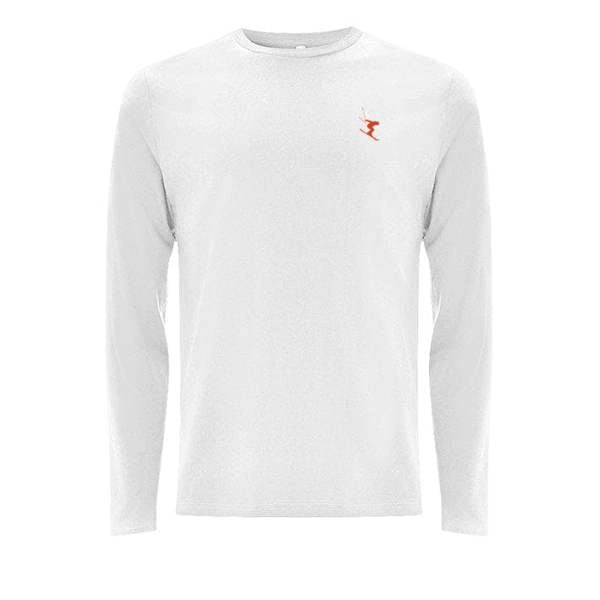 Powderhound London White Long Sleeve T-shirt (orange skier on front)