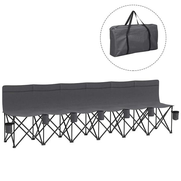 Charcoal grey 6-seat folding camping chair set with cup holder and carry bag