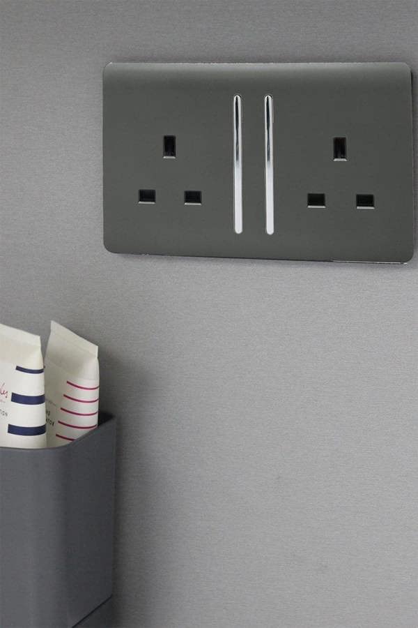 Trendi Switch 2 Gang Long Switched Plug Socket in Charcoal Grey