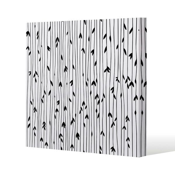 Benjamin Tate Design sketchy leaves scattered on hand drawn lines on white background (Canvas Print)
