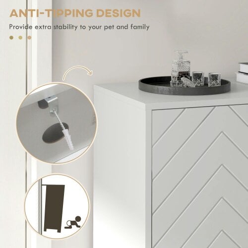 Wyld Haus Cosu White Wooden Chevron Shoe Cupboard With Bottom Shelf and Gold Accents For 12 Pairs