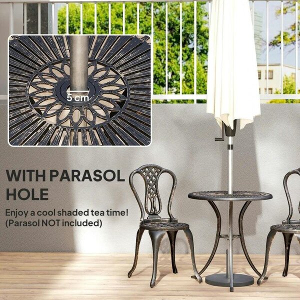 3 Piece Patio Cast Aluminium Bistro Set Garden Outdoor Furniture Table and Chairs Shabby Chic Style, Bronze Tone