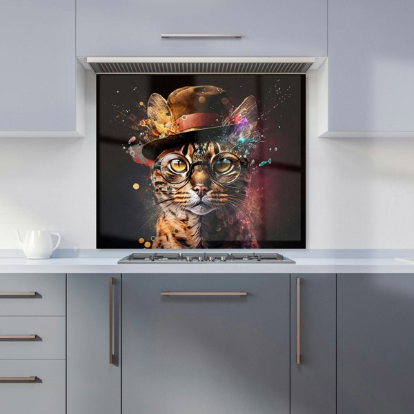 Warren Reed - Designer Bengal Cat With Glasses Splashart Kitchen Splashback