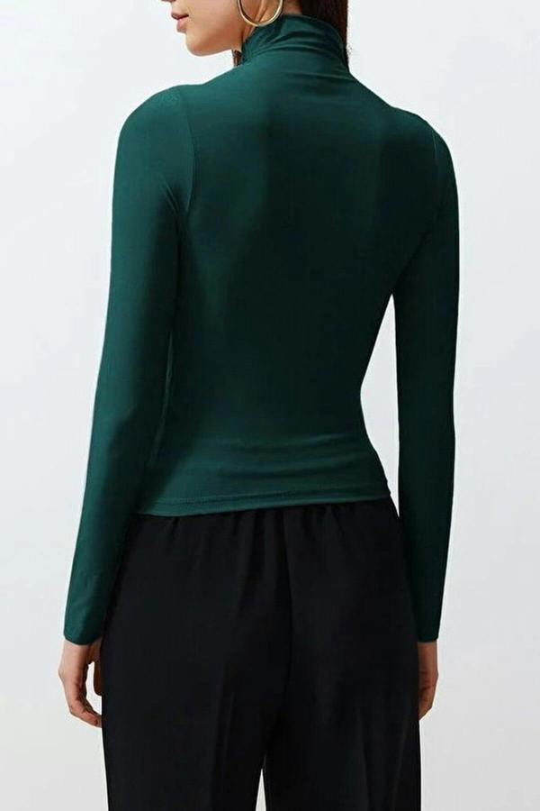 WOVCOR Draped High Neck Long Sleeve Blouse
