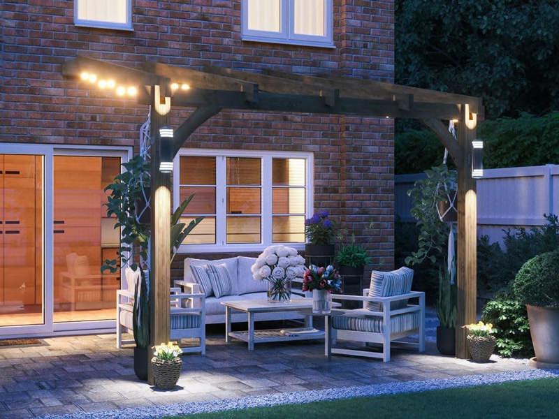 Dunster House Wooden Lean To Pergola Kit 3m x 3m Wall Mounted Garden Plant Frame Leviathan