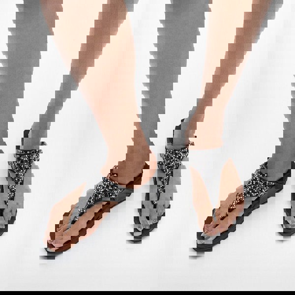 FitFlop LULU CRYSTAL-MIX Womens Toe Post Sandals All Black