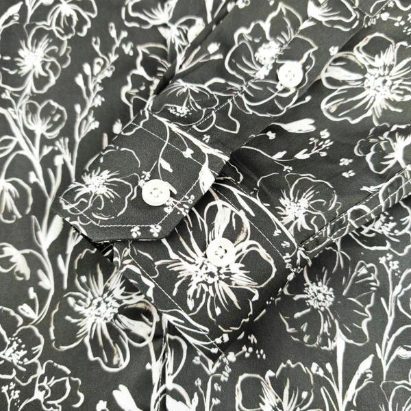 Men's Slim Fit Grey Monochrome Floral Pattern Shirt