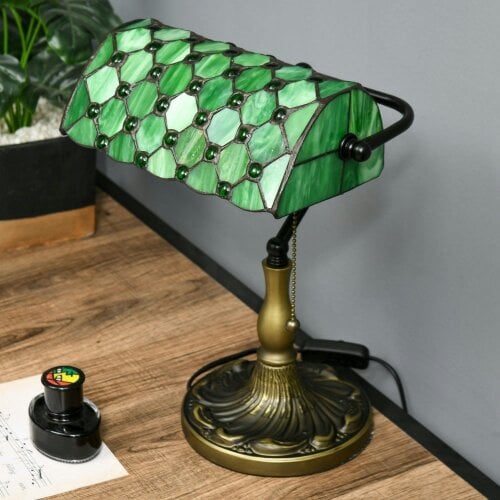 Wyld Haus Nofilu Glass And Metal Green Vintage Style Stained Glass Table Lamp