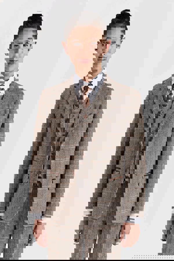 Paul Andrew Harris - Boys Brown 3 Piece Wool Blend Tweed Suit