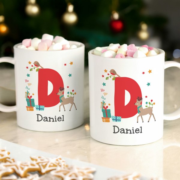 Personalised Memento Company Personalised Initial Reindeer Christmas Plastic Mug