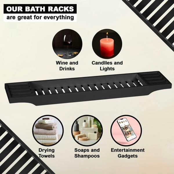 MANTRARAJ Bamboo Bath Caddy Wooden Bathtub Bridge Rack With Storage Shelf Organizer Tray