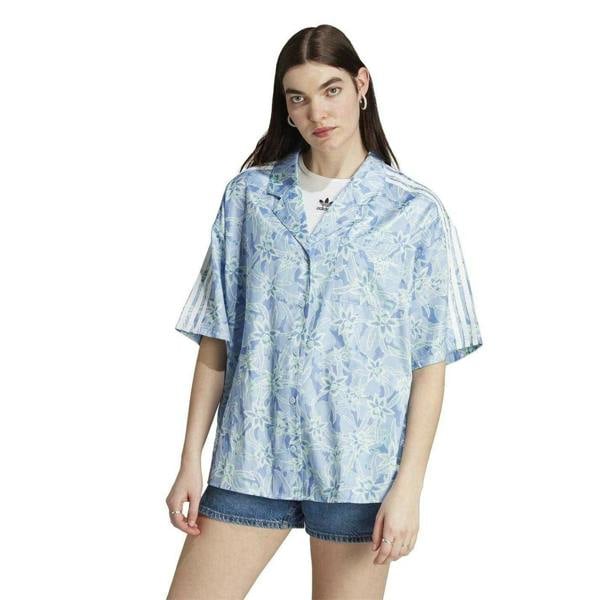 Adidas Womens/Ladies Originals Floral Pattern Relaxed Fit Short-Sleeved Resort Shirt - Blue - 