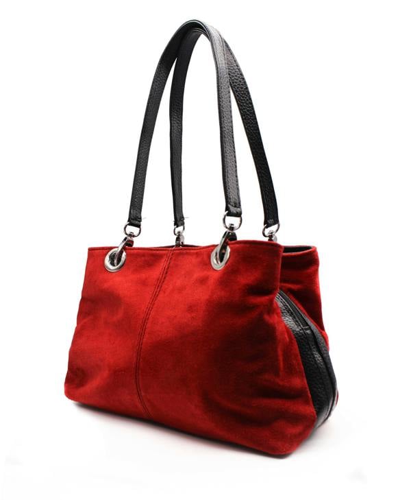 Kitise Real Italian Suede Vivid Colours Small 3 Compartments Tote Bag Stylish Shoulder Handbag