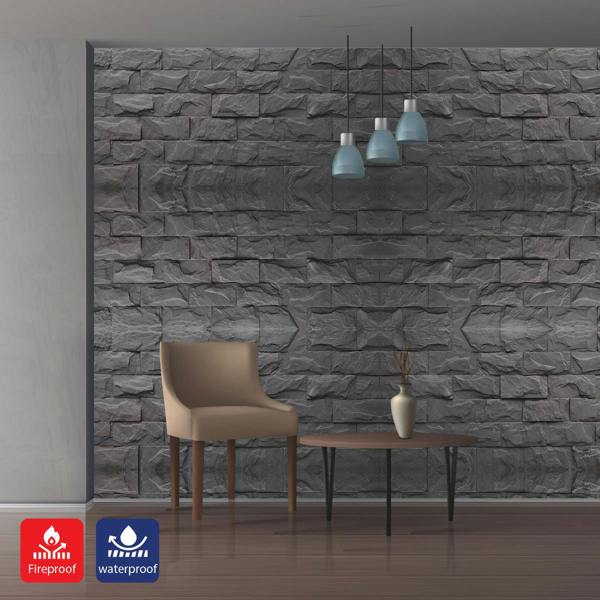 ENER-J Charcoal Stacked Stone PU Wall Panel Size:1200 x 600 x 25 mm (Pack of 2)