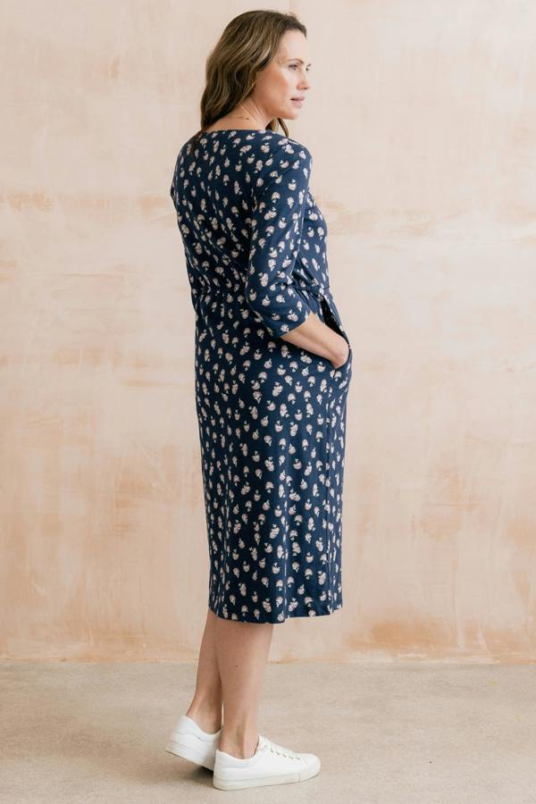 Lily & Me Callowell Printed Organic Jersey Midi Dress Navy