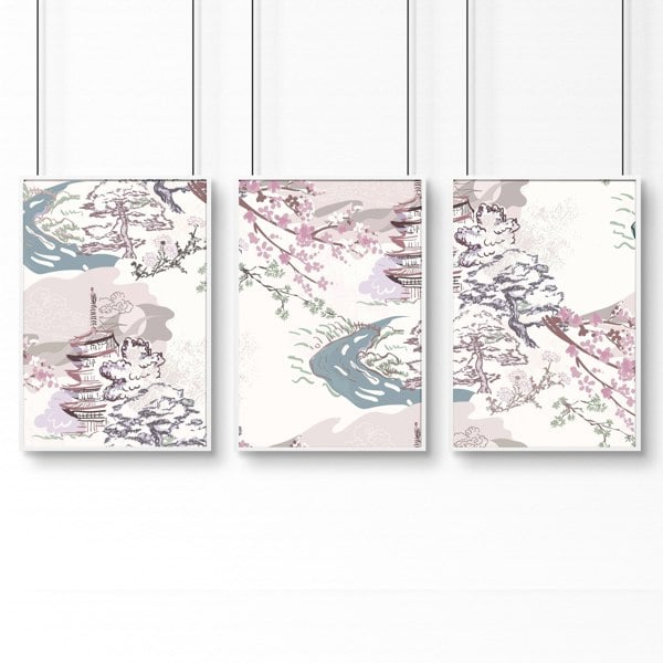 Chinoiserie wall art for home office decor | set of 3 framed wall art