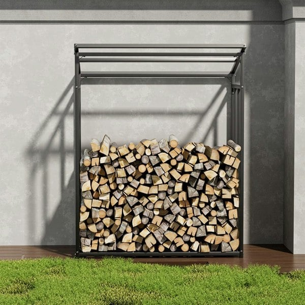 Garden Sanctuary Metal Tube Firewood Rack with PE Cover Roof Garden Sheds Living and Home M SIZE