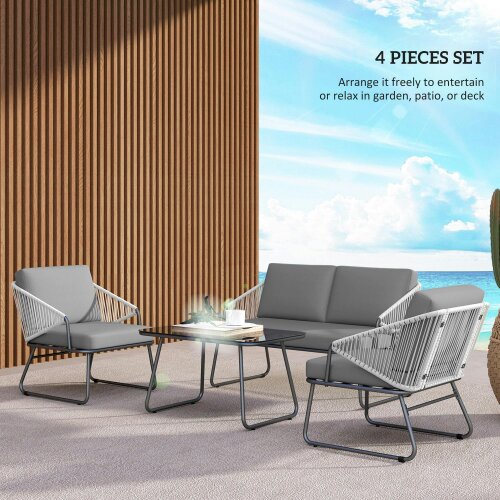 Wyld Haus Yoma Grey Rattan String 4 Seater Outdoor Sofa Set