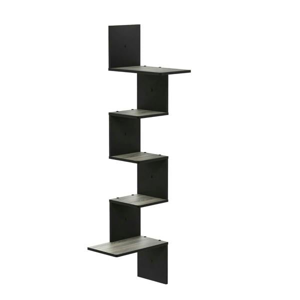 WALPLUS Rossi Modern 5-Tier Wall Floating Corner Shelf, French Oak Grey/Black perfect for organized storage and display